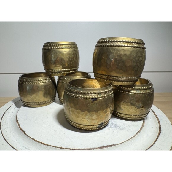 VTG Beaded Brass Napkin Rings Set Of 6 - Rustic, Farmhouse, MCM - Picture 1 of 3